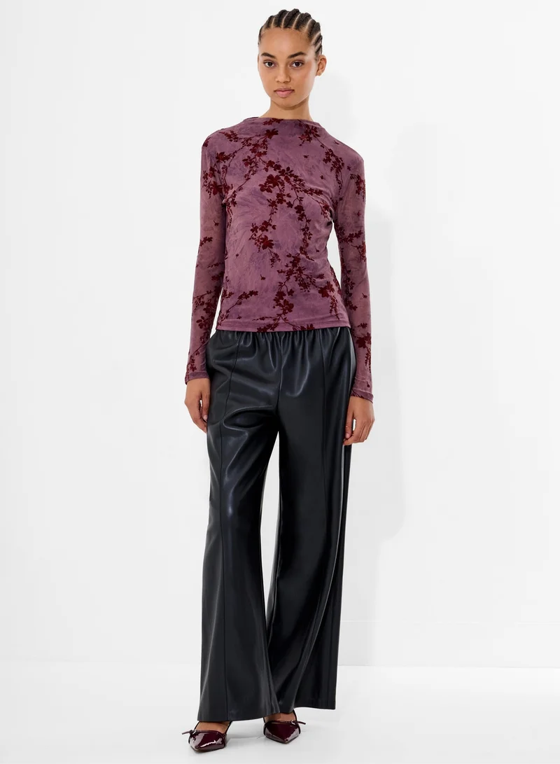 فرنش كونكشن كنى بلوزة مخمل مشجر محروق